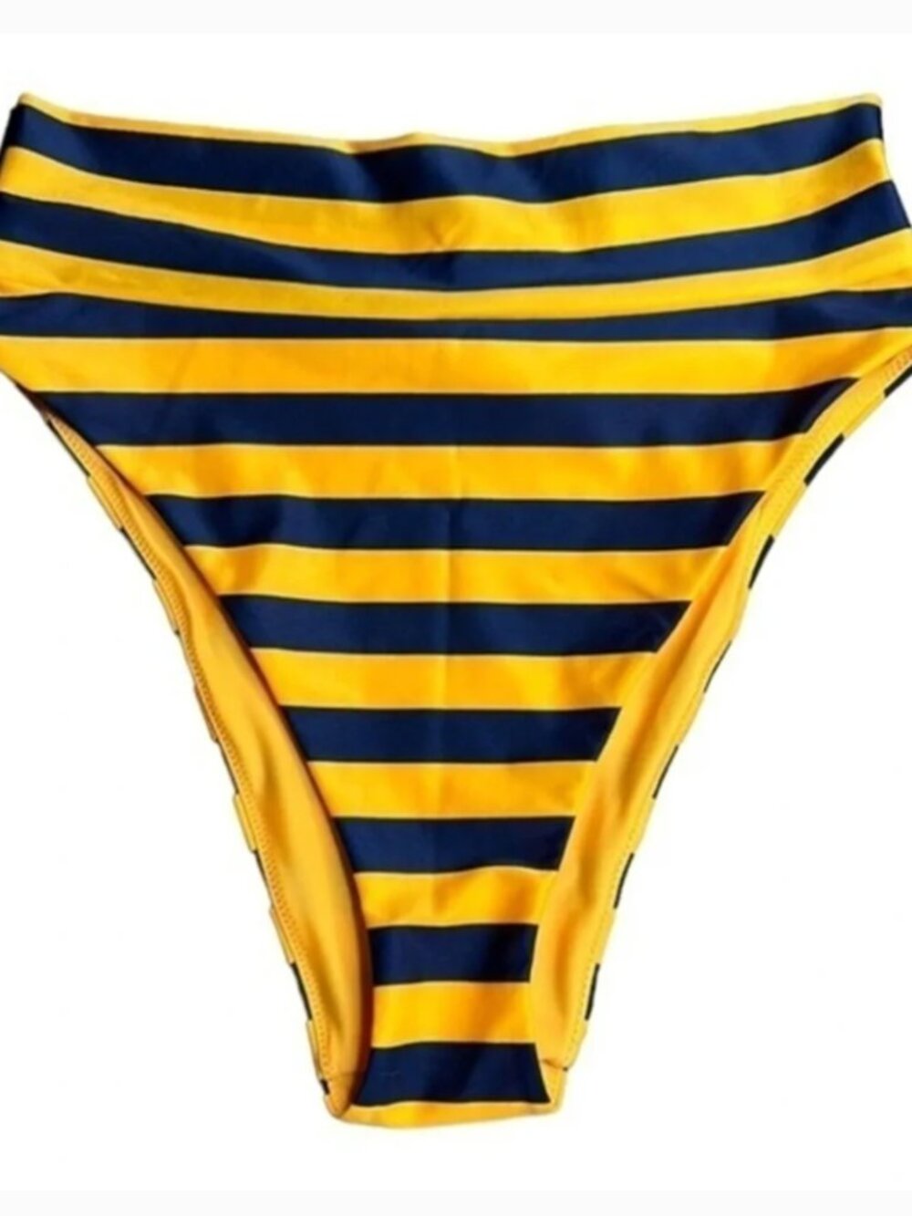 Aerie High Rise Cheeky Bikini Bottom Size Small Color Yellow/Navy Striped